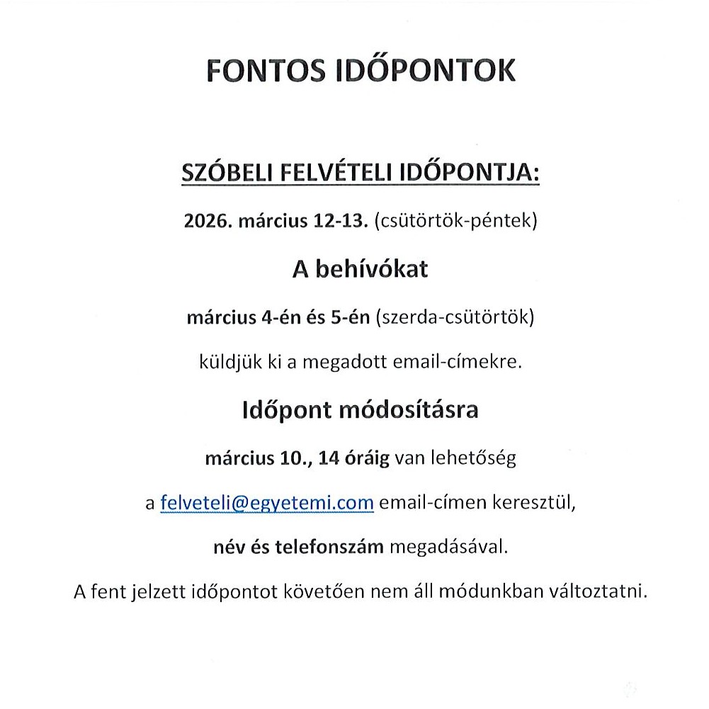 JELENTKEZÉS A 2026-2027-es TANÉVRE